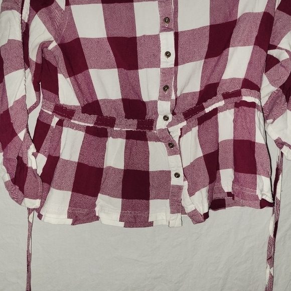 Cato Red And White Collared Blouse Medium Button Up Drawstring - Picture 7 of 11